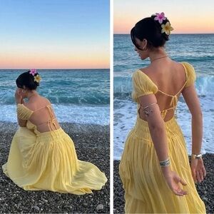 Free People Yellow Open-Back Maxi Dress